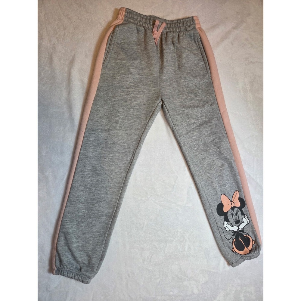 135 Disney Minnie Mouse Girls Gray Pink Jogger Sweatpants Size 10/12 Pockets